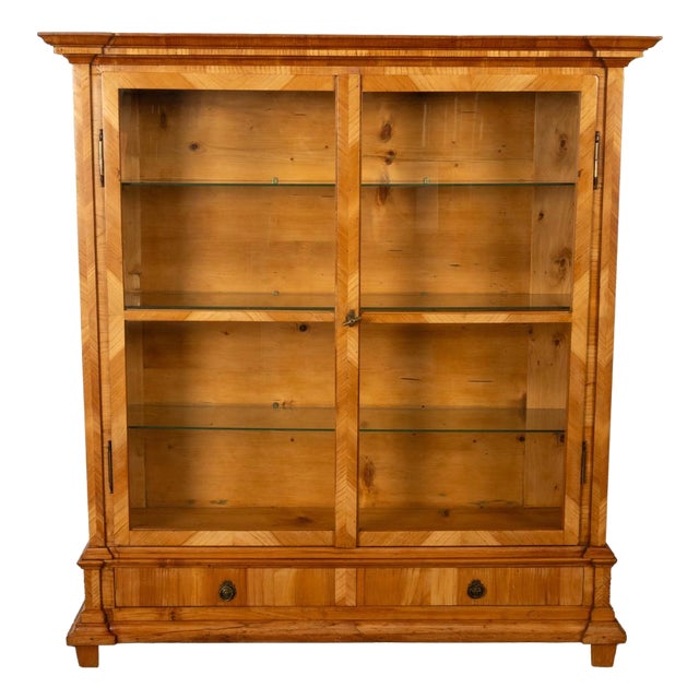 Antique Austrian Cherry Wood Biedermeier Display Library Cabinet Bookcase 1840 For Sale