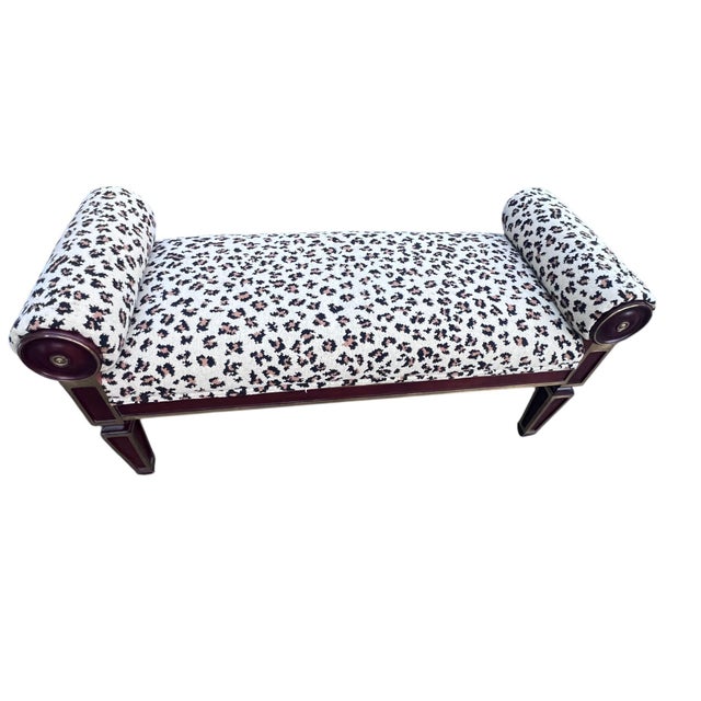 Lewis Mittman Neoclassical Mahogany Bench With Leopard Upholstery Elegant custom bench by Lewis Mittman, Inc., New York,...
