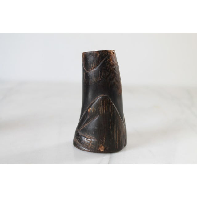 Vintage African Folk Art Sculpture or Doll Carved From Wood and Dark Horn For Sale - Image 10 of 14