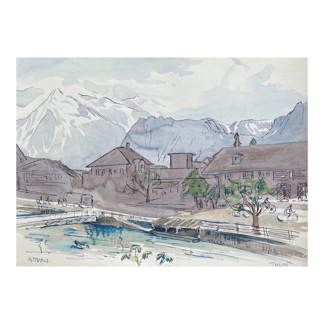 1950s Ivy Attwell Thun Switzerland Watercolor For Sale