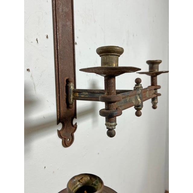 Brown C. 1820s French Napoleonic Tin Wall Mounted Candle Sconces - A Pair For Sale - Image 8 of 8