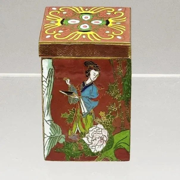 Old Chinese Cloisonne Tea Caddy Box For Sale - Image 4 of 8