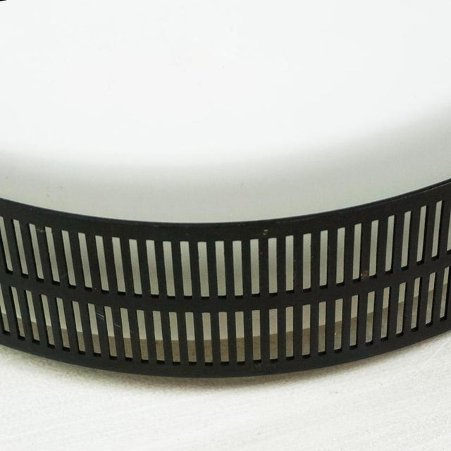 Mid-Century Austrian Circular Black Metal and Opaline Glass Ceiling Lamp, 1960s For Sale - Image 4 of 6