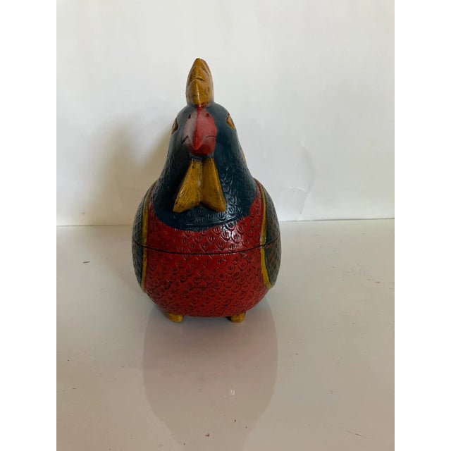 Red Early 20th Century Northern Thailand Painted Wood Rooster With Interior Cavity For Sale - Image 8 of 16
