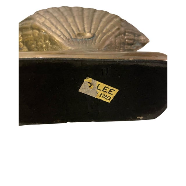 Vintage Mid-Century O Lee Korean Brass Clam Shell Bookends For Sale - Image 4 of 4