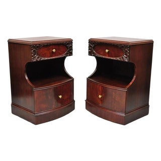 Vintage Chinese Chippendale Mahogany 2 Drawer Nightstands Bedside Tables - Pair For Sale