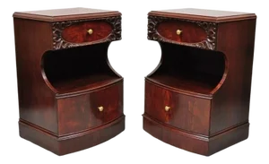 Vintage Chinese Chippendale Mahogany 2 Drawer Nightstands Bedside Tables - Pair