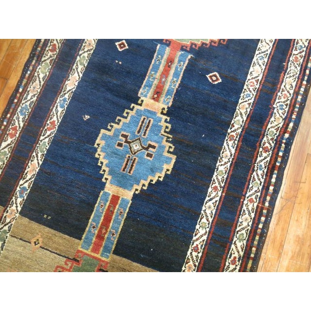 Persian Vintage Tribal Navy Camel Primitive Zabihi Collection Persian Kurd Runner - 3'7" x 13'11" For Sale - Image 3 of 8