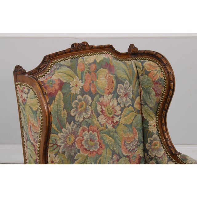 Textile Antique French Style Needlepoint Wing Chair For Sale - Image 7 of 13