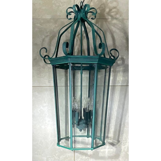 Vintage-Style French Provincial Solid Zinc Hanging Lantern - Verdigris Finish For Sale - Image 12 of 13