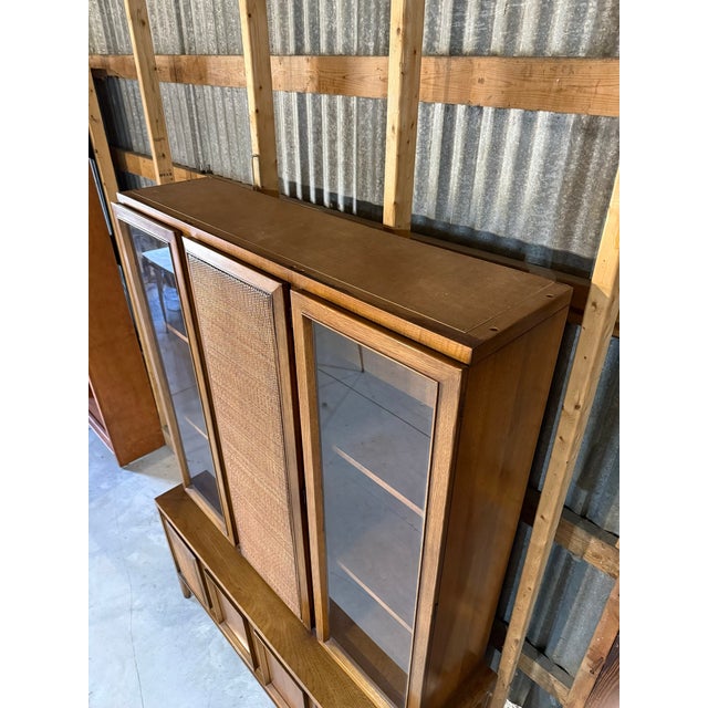1960s Mid Century Modern Walnut & Cane Hutch For Sale - Image 13 of 16