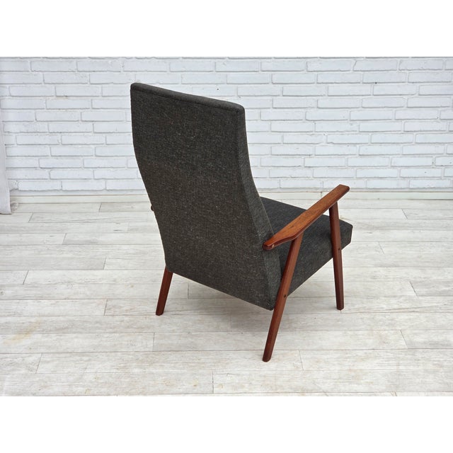 Danish Highback Armchair in Fabric and Teak, 1970s For Sale - Image 9 of 16