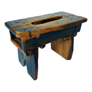 Antique Blue Primitive Milking Stool Early 20th Century