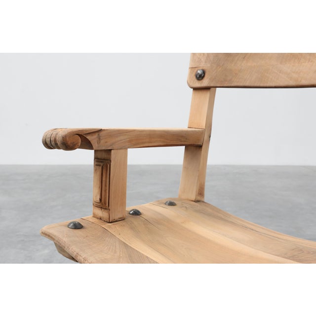 Rustic Brutalist Armchair with Carved Rosettes and Nailed Wooden Seat, Spain, 1950s For Sale - Image 3 of 16