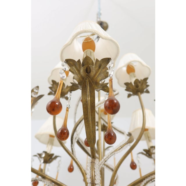Gold 6 Light Chandelier W. Tear Drop Glass Prisms For Sale - Image 8 of 11