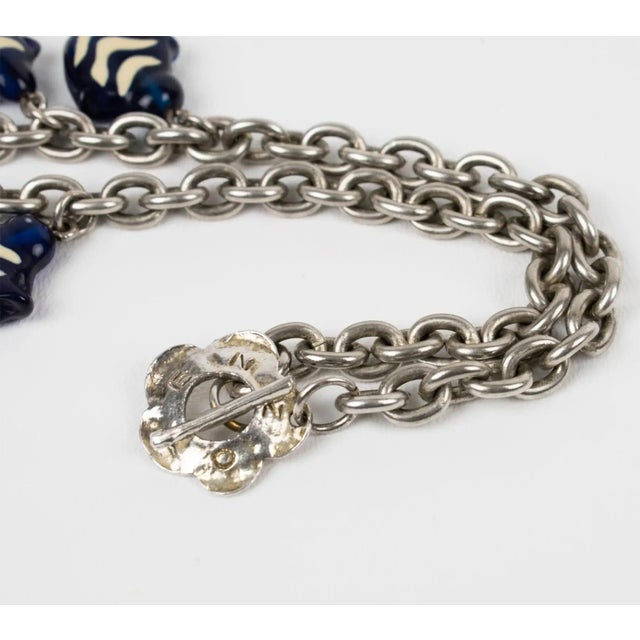 Metal Kenzo Paris Silvered Metal Necklace with Murano Glass Charms For Sale - Image 7 of 8