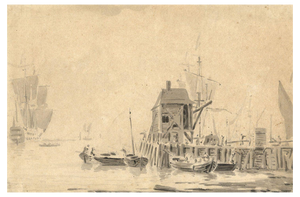 John Henderson, Boats Near a Jetty, 18th Century, Wash Drawing