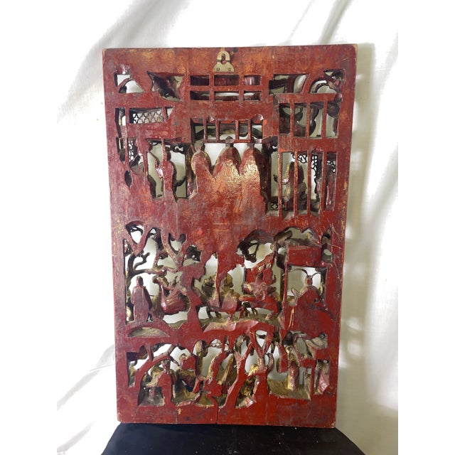 Antique Chinese Carved Deep Relief Gilt Wood Warriors Scenes Panel For Sale In San Diego - Image 6 of 12