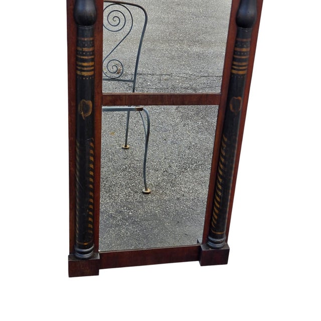 19th Century 19th Century American Federal Walnut Hand Painted Shaving Mirror. For Sale - Image 5 of 13