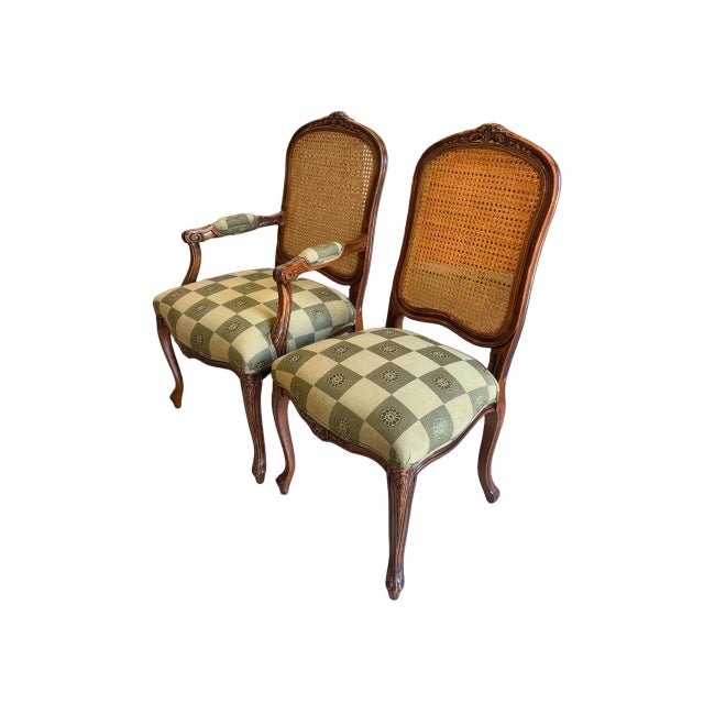 Brown Vintage Louis XV Style Cane Back Dining Chairs - Set of 10 For Sale - Image 8 of 17