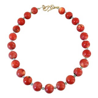 Coral and Jade Beaded Necklace With Cold Tone, Clap by Matthew Izzo For Sale
