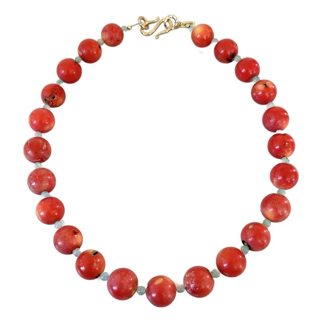 Coral and Jade Beaded Necklace With Cold Tone, Clap by Matthew Izzo For Sale