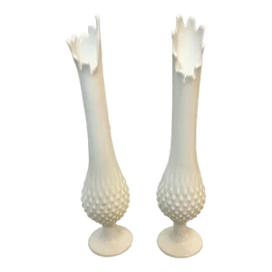 Pair of Mid-Century Fenton Hobnail Art Glass Pedestal Vase With Swung Rim