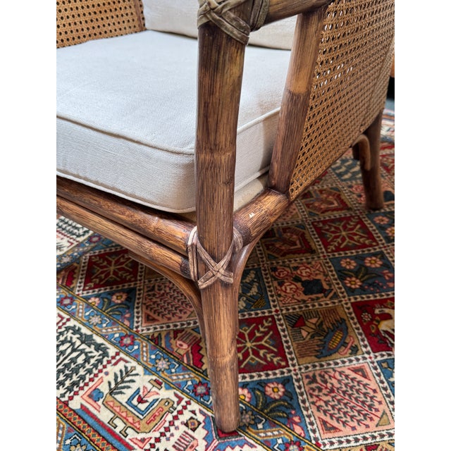 McGuire Furniture Vintage Barrel Rattan & Cane Lounge Armchairs, Pair For Sale - Image 13 of 14