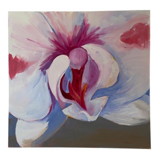 Original Large Close Orchid Painting Inspired by Georgia O'Keeffe From Marina Movshina For Sale