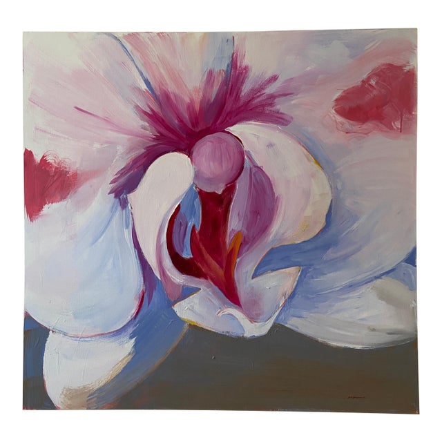 Original Large Close Orchid Painting Inspired by Georgia O'Keeffe From Marina Movshina For Sale