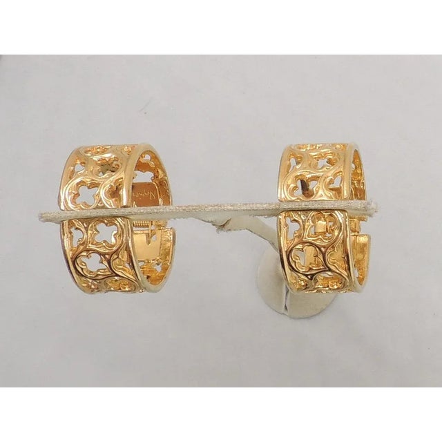1970s 1972 Vintage Signed Napier Gothic Cut Out Hoop Clip Earrings- 2 Pieces For Sale - Image 5 of 9