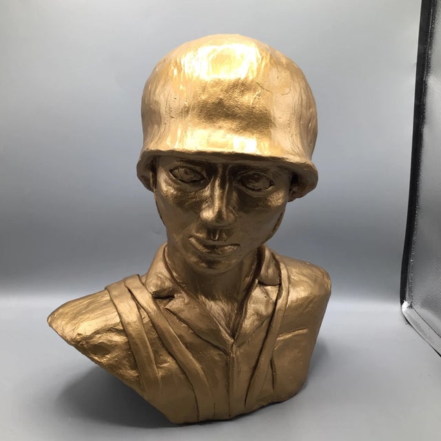 Vintage Hand Molded Gold Military Male Bust For Sale - Image 9 of 12
