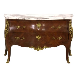 1900-1909 French Louis XV Marble Top Ormolou Bombe Commode For Sale