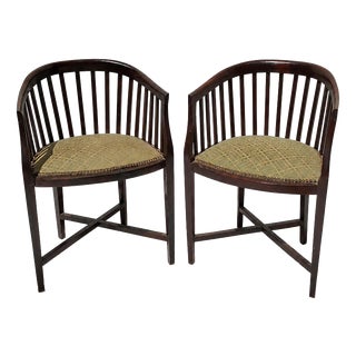 Arts & Crafts Barrel-Back Captain's Chairs in Walnut, United Kingdom, 1900s, Set of 2 For Sale