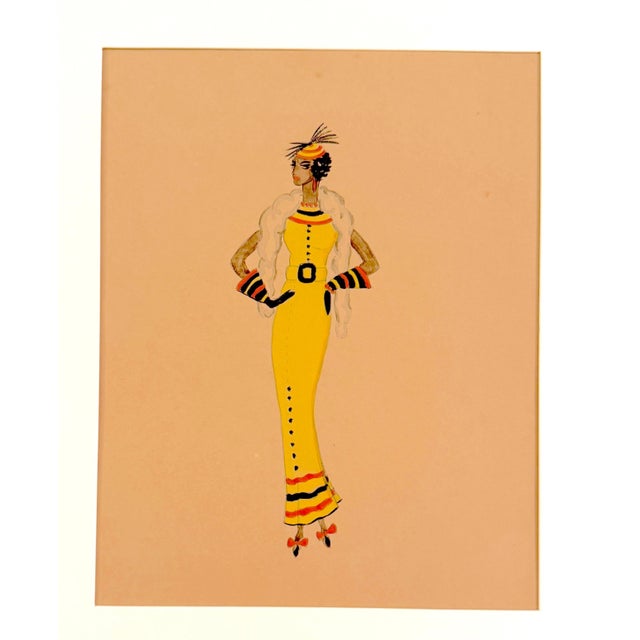 Wayne Benter Jung, Fashion Sketch of Josephine Baker, Post WWII Gouache and ink on paper, 7.5" x 9.5" (sight), silver...