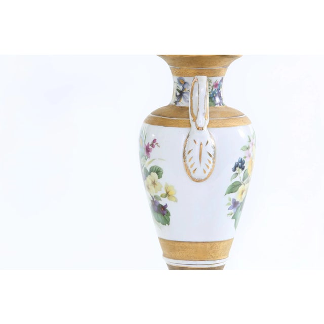 20th Century Gilt Porcelain / Brass Base Pair Table Lamps For Sale - Image 4 of 10