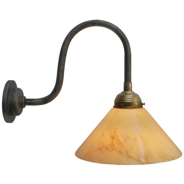 Cast Iron wall light Yellow marble effect glass with brass top. Diameter cast iron wall piece: 10.5 cm / 4 inches 2 holes...