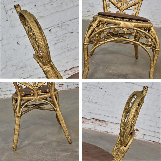 1960-1970’s Hollywood Regency Bohemian Gold Wicker Side or Accent Chair Heart Shape Back For Sale - Image 11 of 12