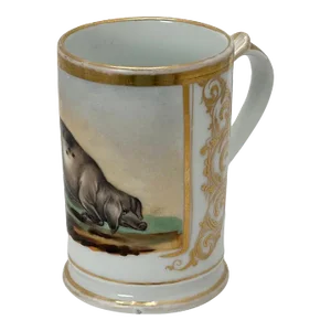 Unusual Beautifully Hand Decorated Antique Paris Porcelain Truffle Pig - Hog Ale Mug With Gold Trim - Late 19th Century