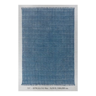 Blue Indigo Hand Woven Bohemian Cotton Flatweave Kilim Rug, Boho Blue Rug 5x7Ft. For Sale