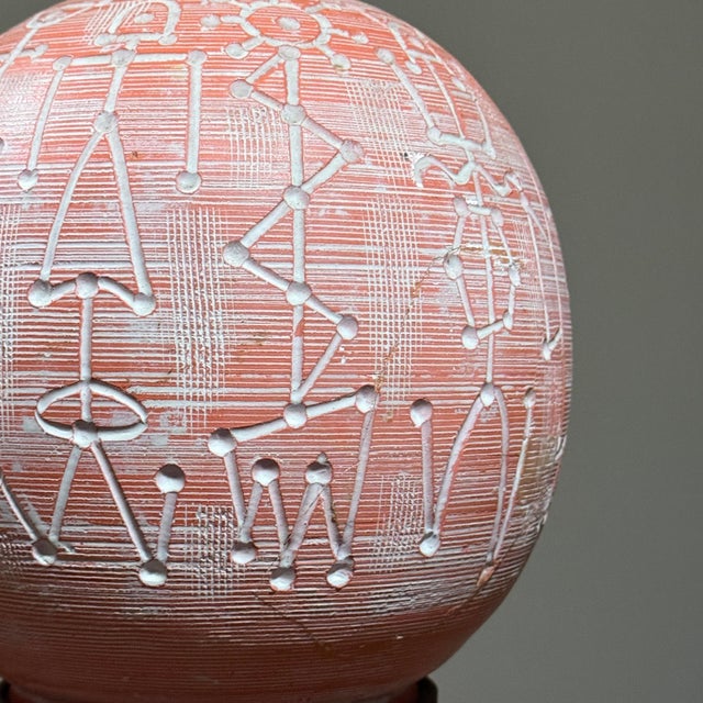 Ceramic Pair of Modernist Vintage Pink Carved Ceramic Lamps With Wire Stands For Sale - Image 7 of 10