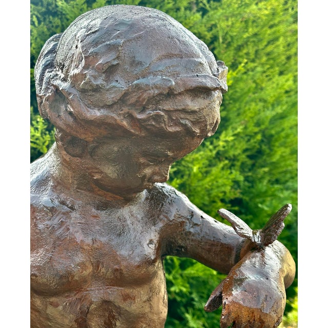 Cast Iron The Girl with the Butterfly Statue, 1980s For Sale - Image 10 of 13