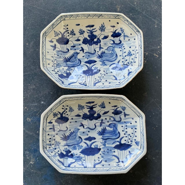 Vintage Asian Hand Painted Chinoiserie Octagon Bowl - Set of Two For Sale - Image 4 of 12