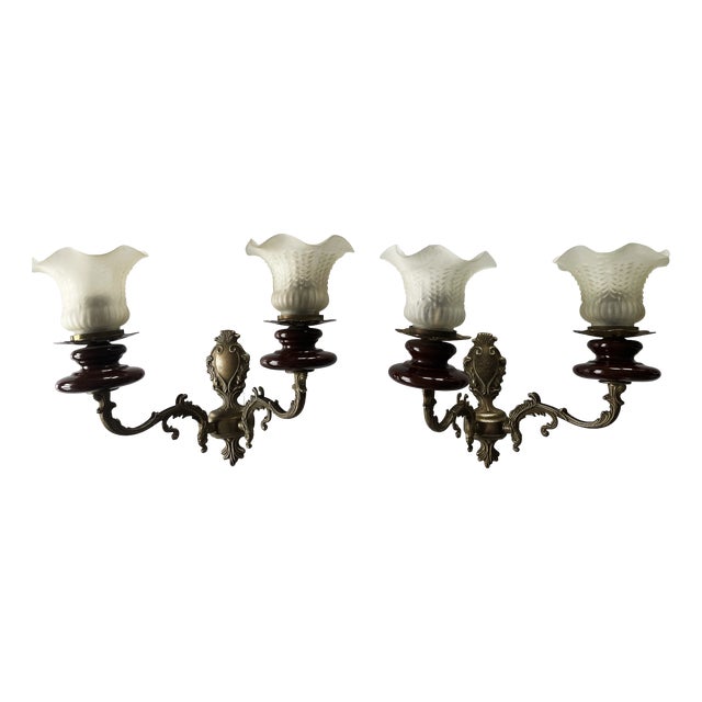 Polam-Meos Warsaw Wall Lamps in Brass and Ceramics, Set of 2 For Sale