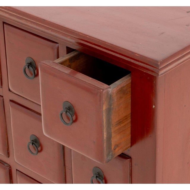 Wood Pair of Chinese Style Red Painted Wood Apothecary Chests For Sale - Image 7 of 7