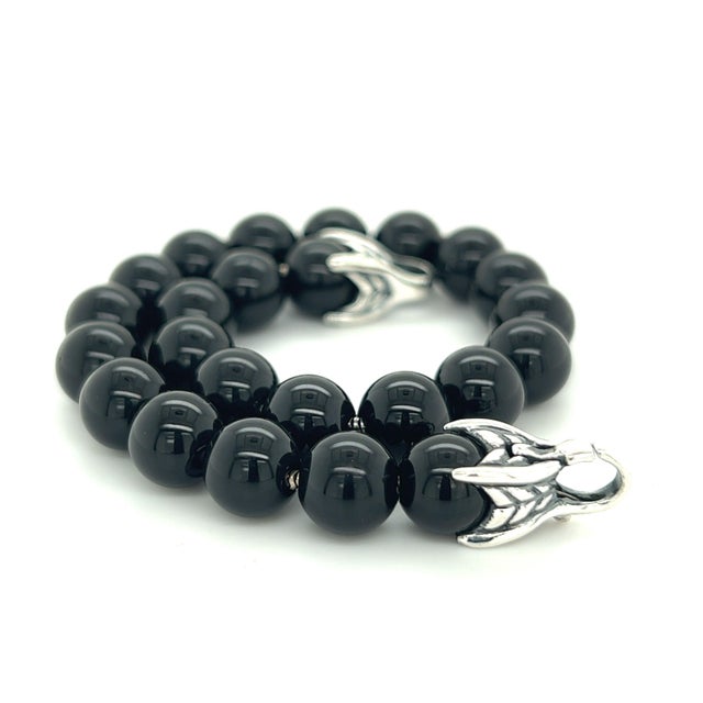 1990s David Yurman Authentic Estate Onyx Spiritual Beads Bracelet 8 Sterling Silver For Sale - Image 4 of 9