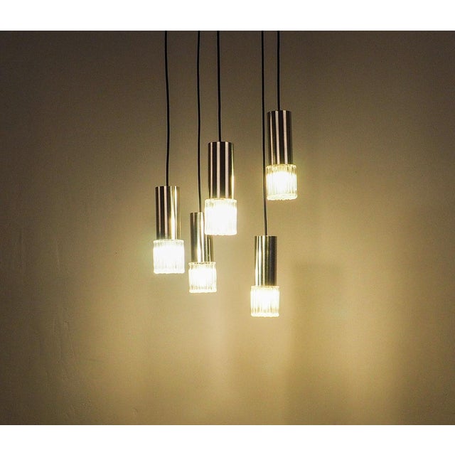 1960s Vintage Glass and Chrome Cascade Pendant Lamp, 1960s For Sale - Image 5 of 13