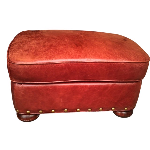 Ruby Red Indulge in the Luxury of This Exquisite Leather Club Writer's Chair and Matching Ottoman by Lane Furniture For Sale - Image 8 of 10