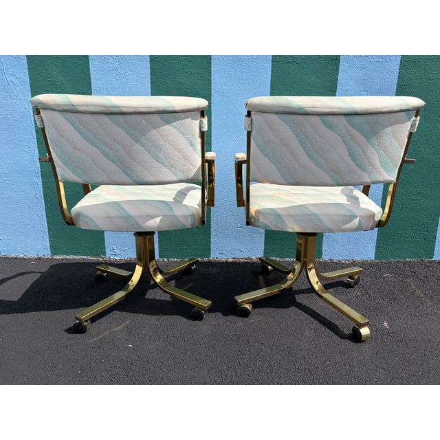 A Pair of Early 1990s Post Modern Brass Rolling Dining Chairs by Cal-Style Furniture. For Sale - Image 11 of 18
