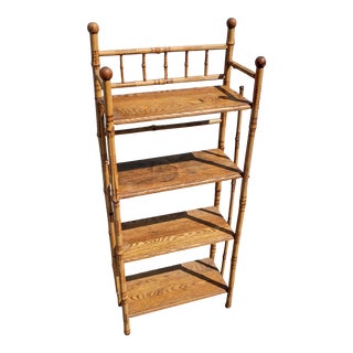 Antique Burnt Bamboo and Oak 4 Shelf Bookcase For Sale